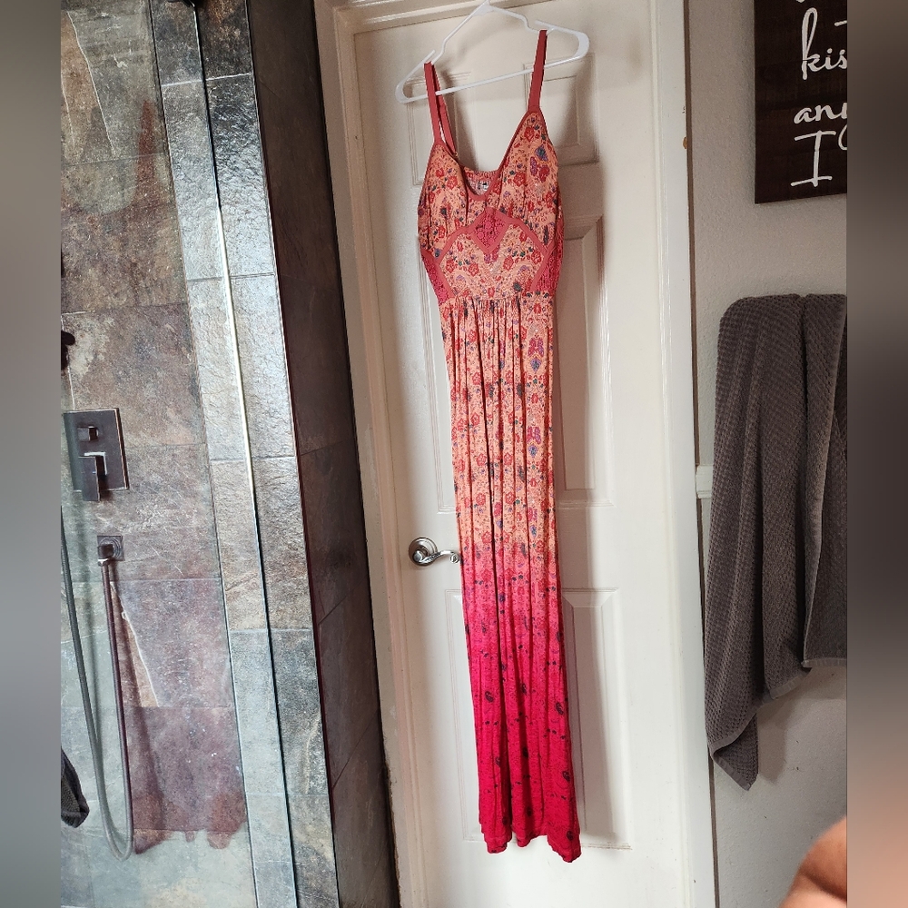 🌸🌺American Rag Pink and Orange Spaghetti Strap Maxi Dress❣️